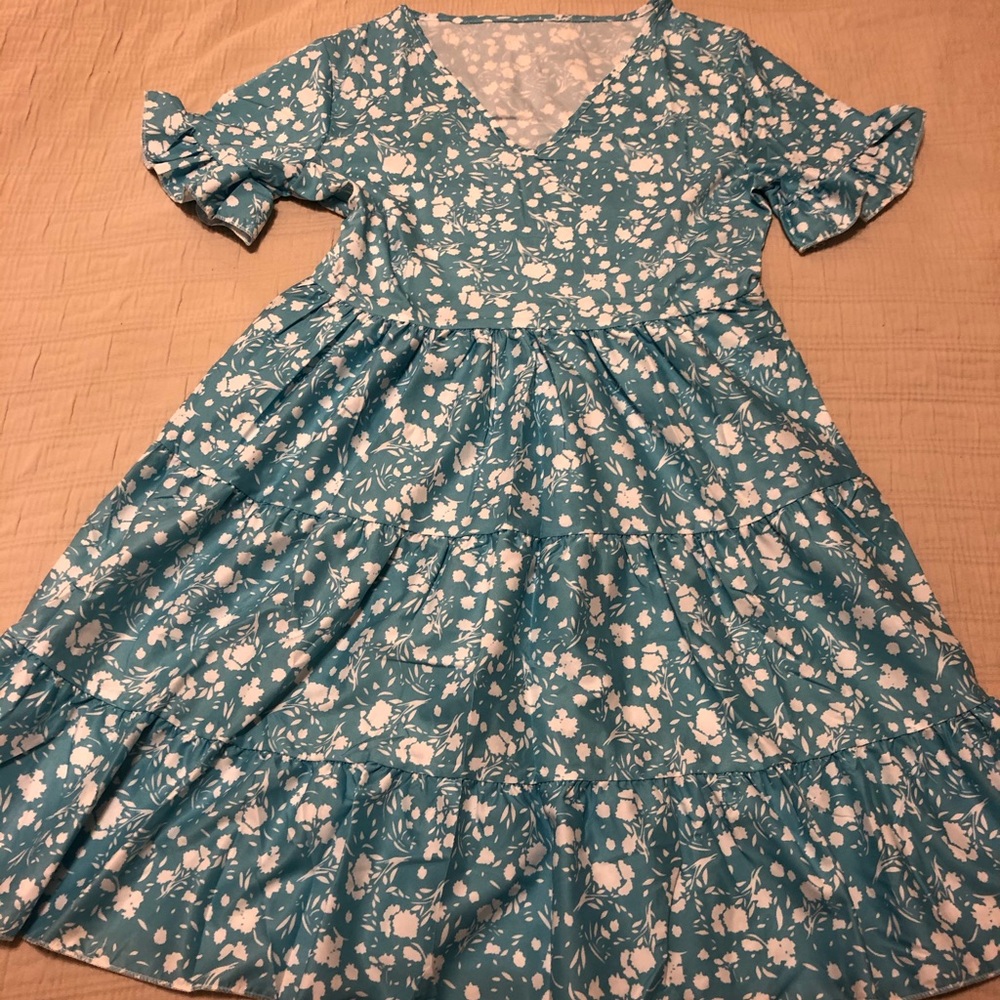 Turquoise and white floral dress